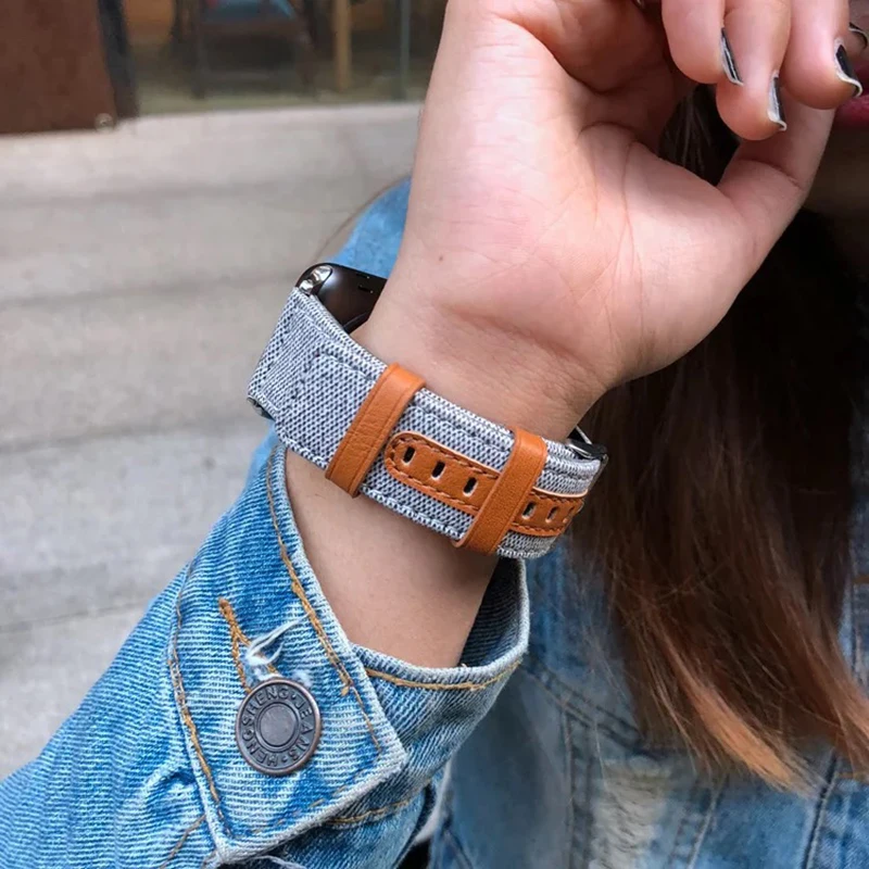 Fashion Fabric Leather Bracelet For Apple Watch Band 40mm 41mm 44mm 45mm 46mm 49mm iWatch Strap Series 4 5 6 7 8 9 10 SE Ultra