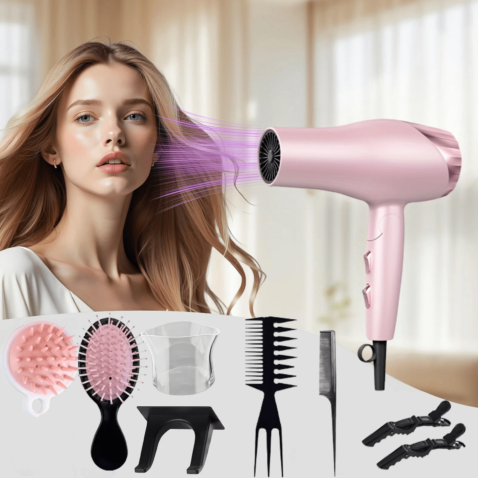 Morfone 9pcs Multiple Foldable Fast Drying Hair Dryer With Diffuser For Curly Hair, Nozzle And For Women And Men, Lightweight, Good Power Portable Hairdryer For Travel, Control Gentle, Beautiful And Portable, Beautiful, Ideal Gift