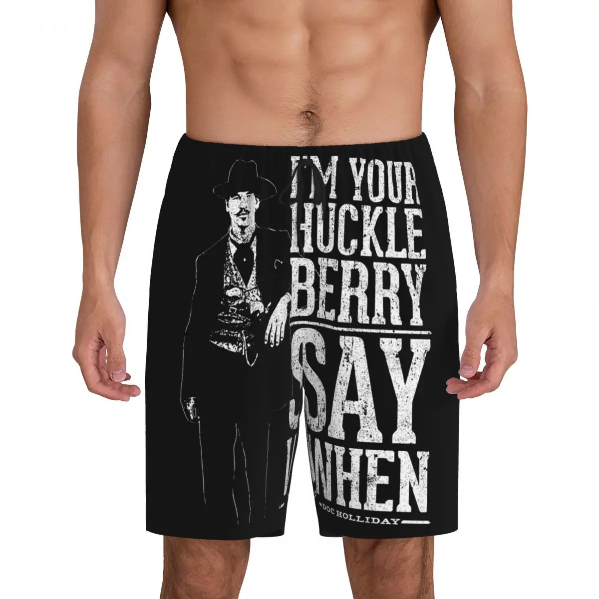 

Мужские короткие пижамные шорты Custom I'm Your Huckleberry - Say When для сна и отдыха