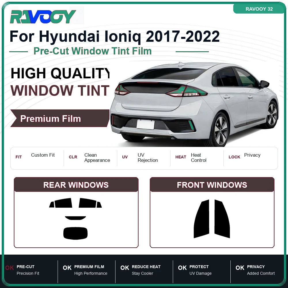 Premium Pre-Cut Window Tint For Hyundai Ioniq 2017-2022 Front & Rear Windows UV Heat Rejection Privacy Film