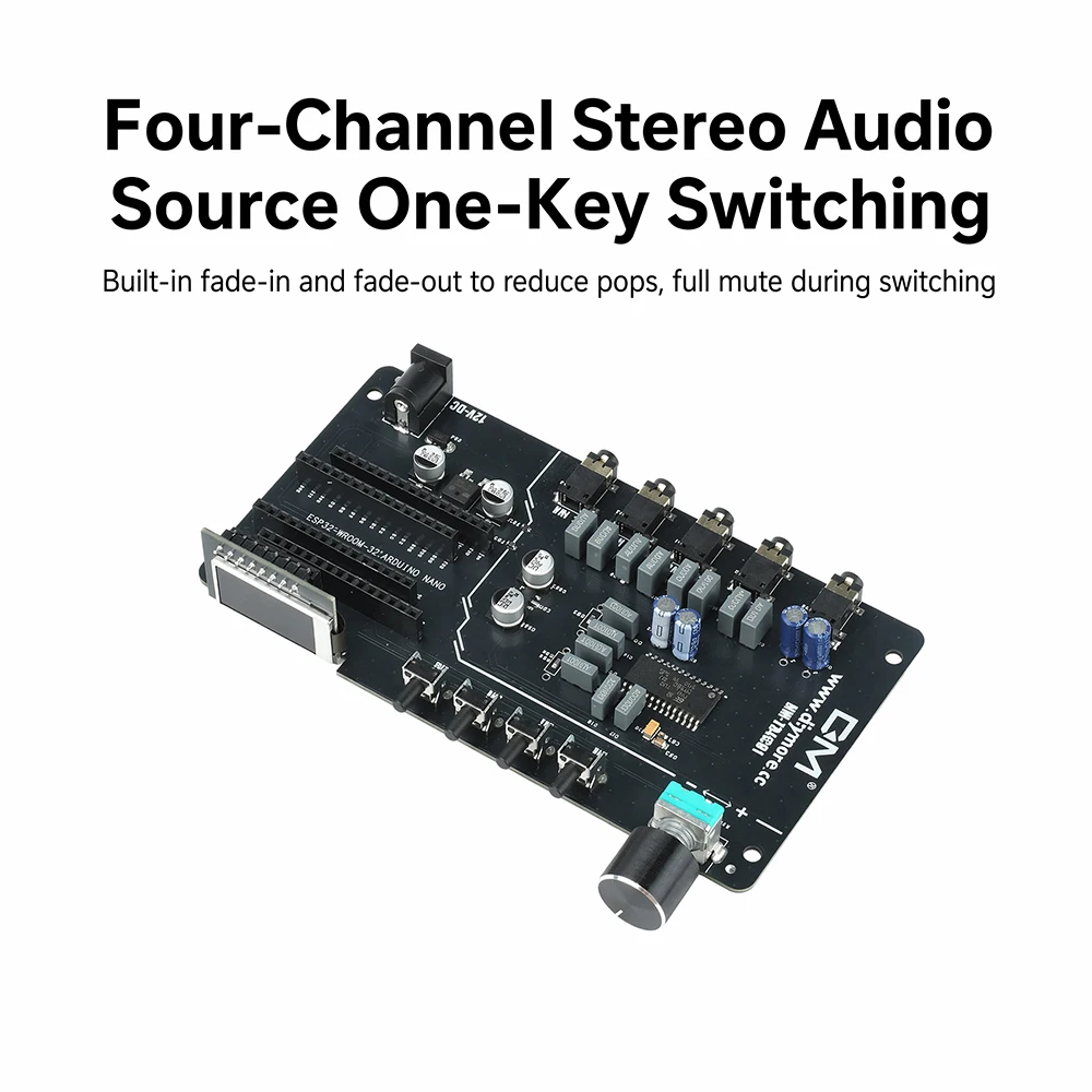 TDA7440 4-Channel Digital Audio Controller LCD Display I2C Volume Bass Treble Adjustment Stereo Input for Audio Equipment