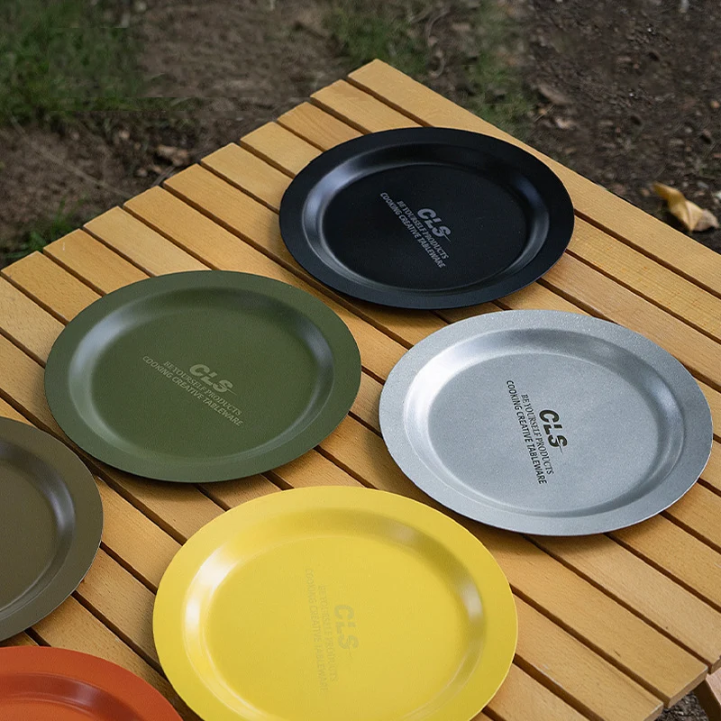 Outdoor Stainless Steel Plates, Camping Portable Dining Trays,  Picnic me Steak Utensils, Large Capacity Fruit Plates