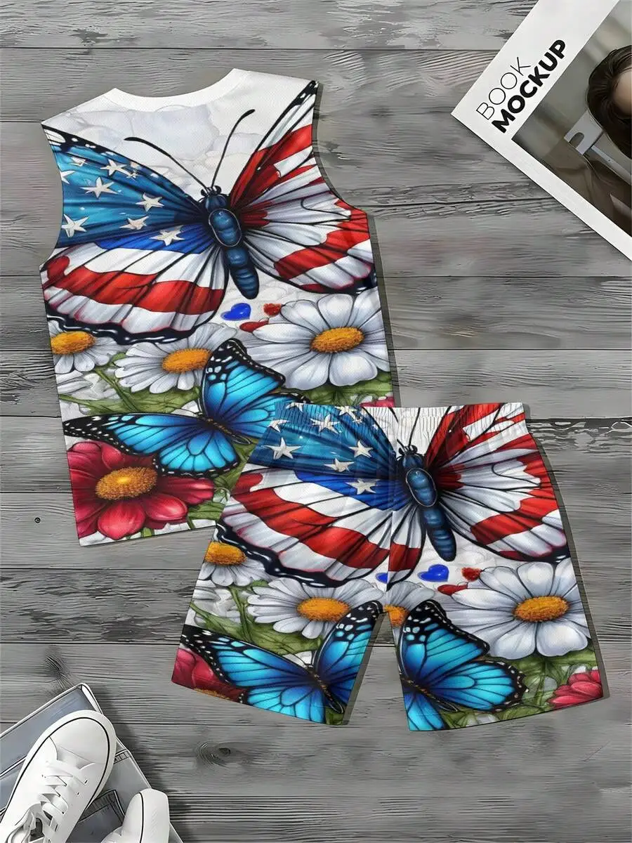 Casual Fashion 2026 European & American Spring Summer Autumn New Style Men's Tank Top And Beach Shorts Set Independence Day view 5
