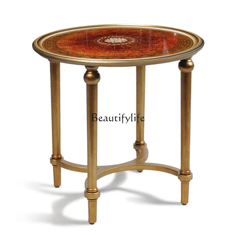 American retro painted gold glass round table corner few living room sofa rely on a few European and American styles