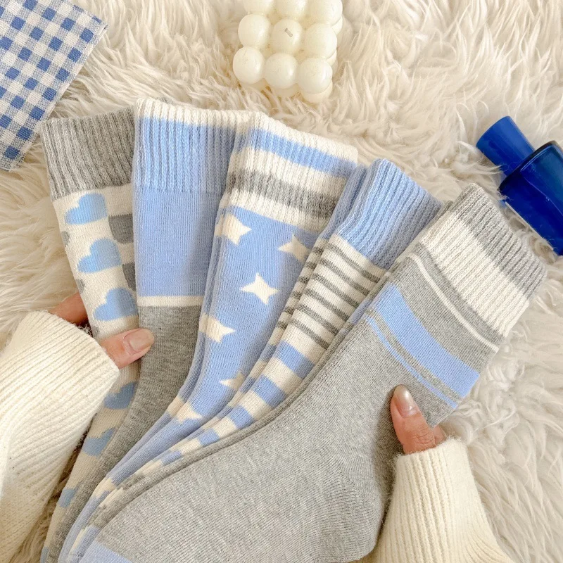 3 pairs of random color women's winter velvet thickened medium tube socks love warm sleep confinement terry socks