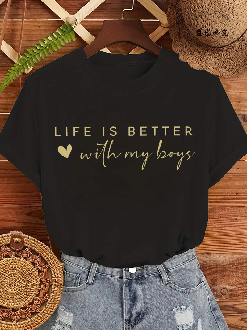 New Trendy T-Shirts Life Is Better with My Boys Design Women's Short Sleeve T-shirt Summer Fashion Women's Tees Tops Clothes