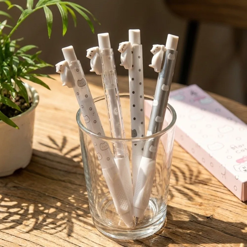 12 pcs/set 0.5mm Fine Tip Retractable Gel Pens Quick Dry Ink Smooth Writing Kawaii Floating Cat Pens Press-Type Black