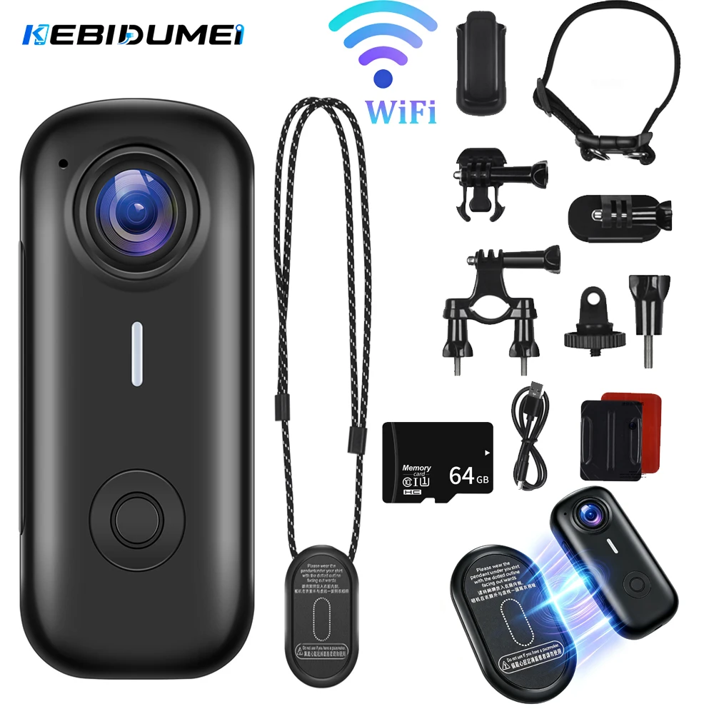 KEBIDUMEI Magnetic 2K Mini Body Camera 120° Wide Angle Mini WiFi Thumb Camera Wearable Vlog Cam for Helmet Motorcycle Cycling