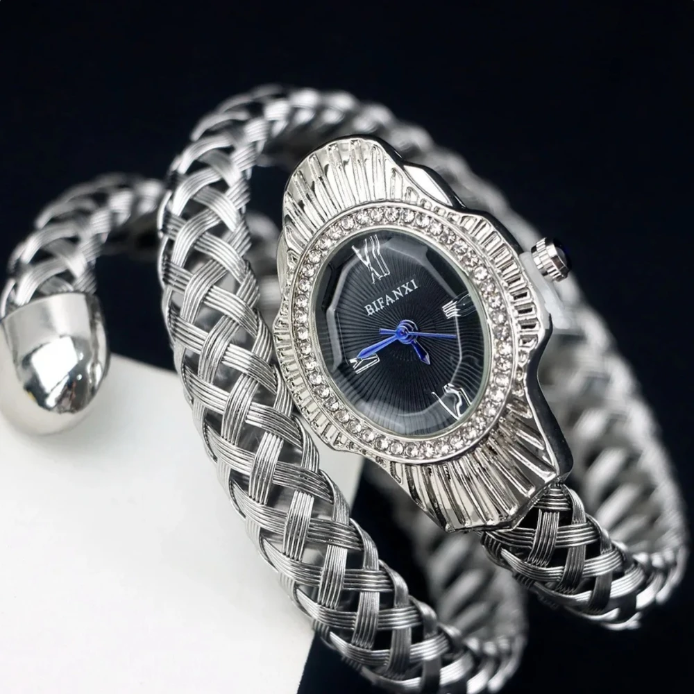 

BIFANXI Diamond New Quartz Watch Women Unique Snake Shape European American Fashion Bracelet Watches Wire Braided Lady Wristatch