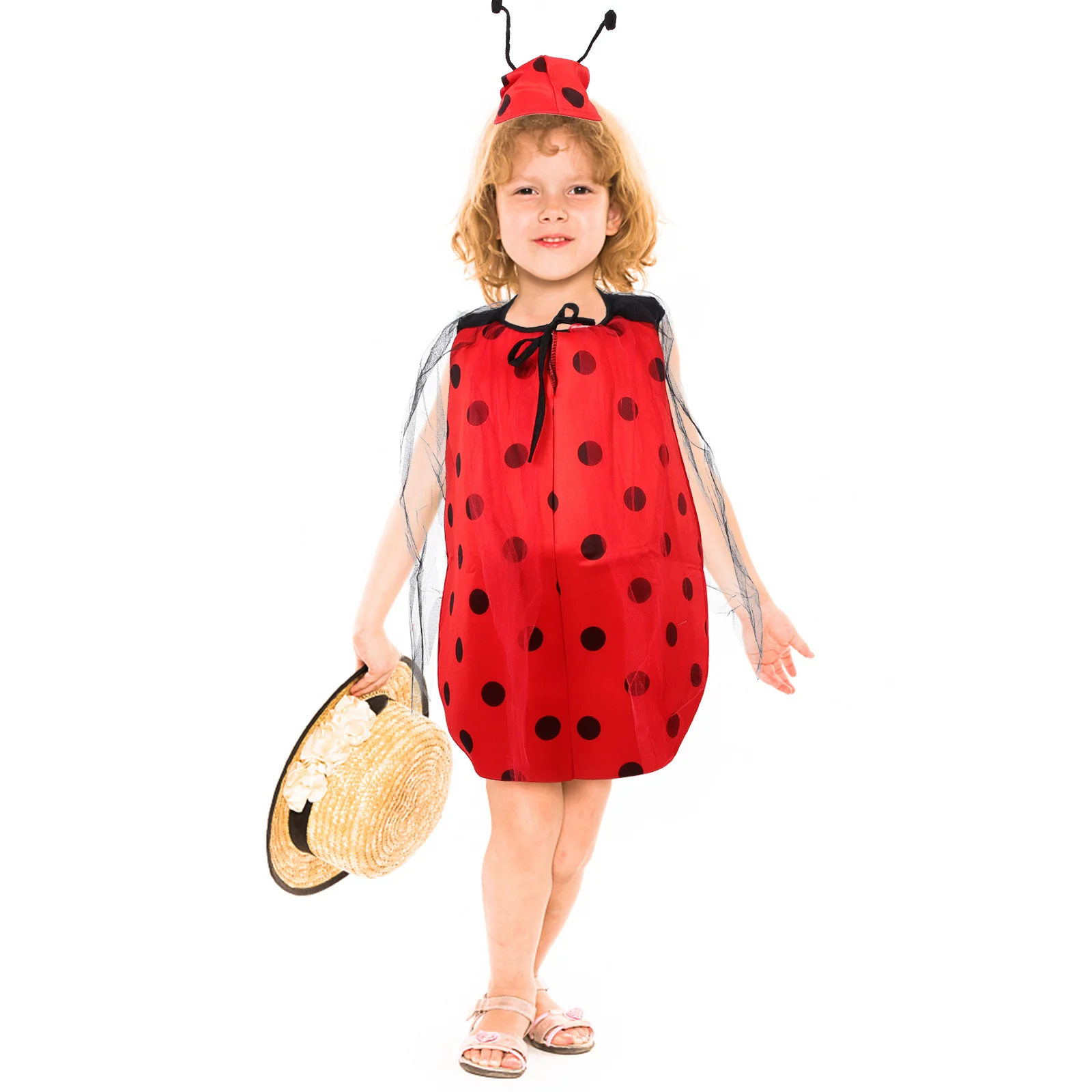 

2 шт., комплект костюма божьей коровки, размер L, платье с крыльями антенны, повязка на голову, легкое праздничное платье для крыла божьей коровки