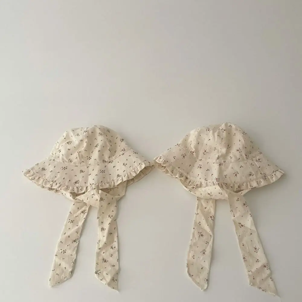 หมวกเด็กสไตล์เกาหลีน่ารัก หมวกเด็กทรงบักเก็ต ระบายอากาศได้ดี ลายดอกไม้เล็กๆ หมวกชาวประมงสำหรับเด็ก หมวกชายหาด