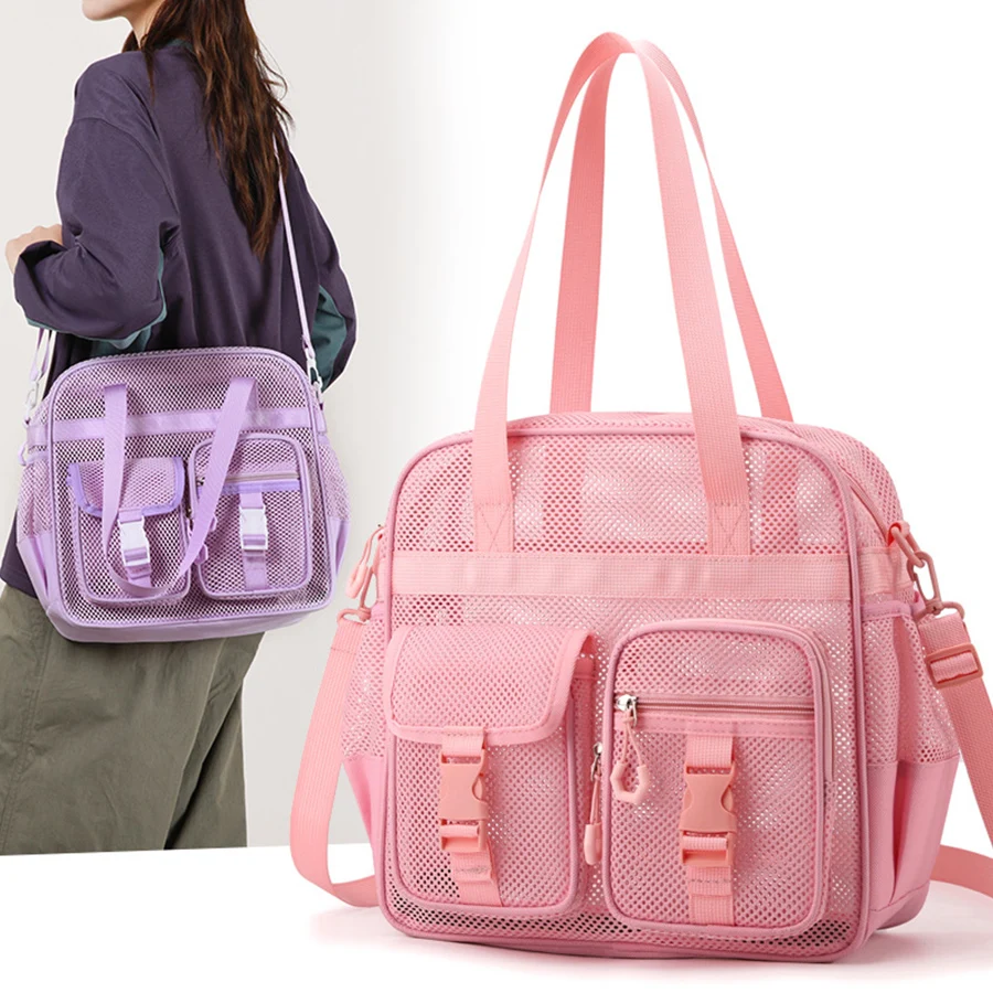 

Summer nylon mesh single-shoulder bag women hollow out handbags breathable beach bag fitness crossbody travel bag for Gym/Swim