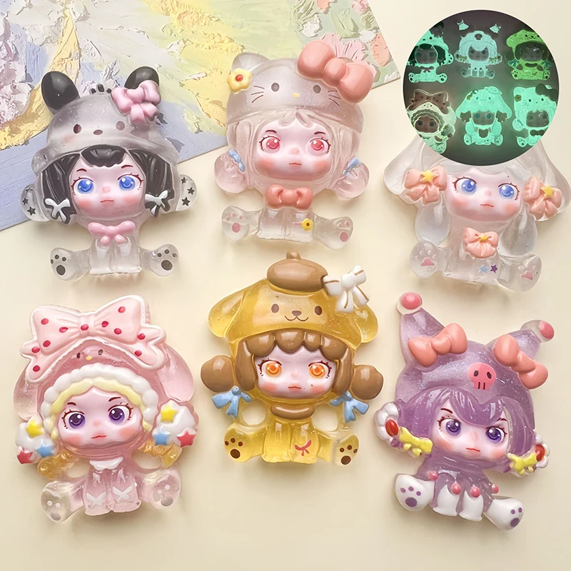 1Pcs DIY Nightglow Cartoon Glossy CP Girl Resin Accessories Glow At Night Miniatures Desk Decoration Headrope Jewelry Material