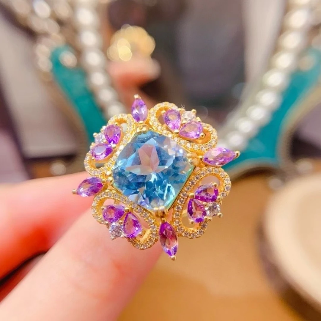 

KJJEAXCMY High End Women's Ring Natural Topaz S925 Silver with Electroplating Boasting High Clarity Full Brilliance Gift
