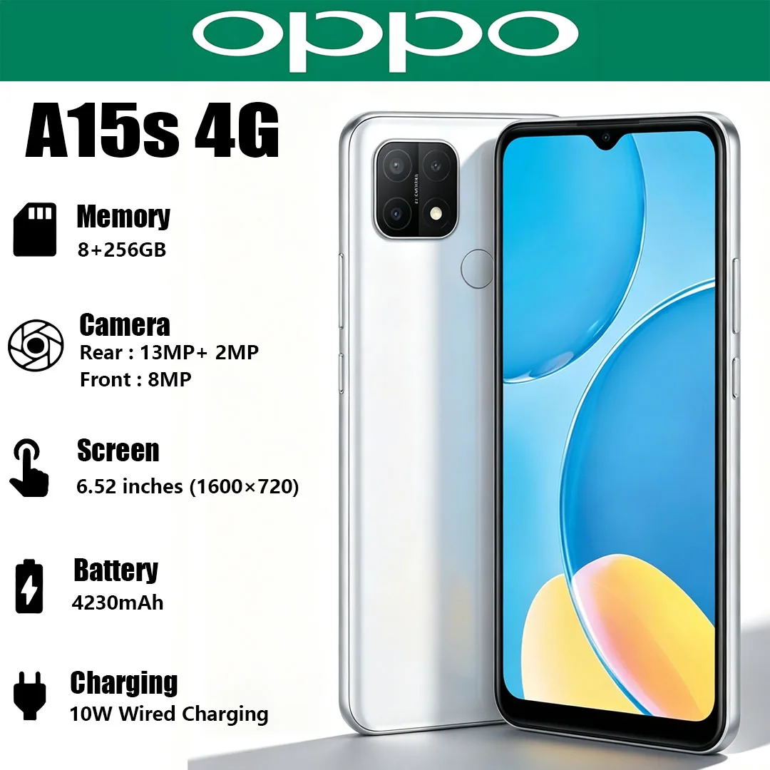 OPPO A15s 4G Budget Mobile Phone 6.52 Inch Big Screen 4230mAh Battery 13MP AI Triple Camera  Android Cell Phone Dual-SIM 8+256GB