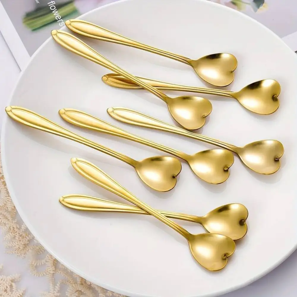 Stainless Steel Heart-Shaped Coffee Spoon Tea Spoon Two sizes Dessert Spoon Durable Mixing Utensils Home Kitchen Dining Room
