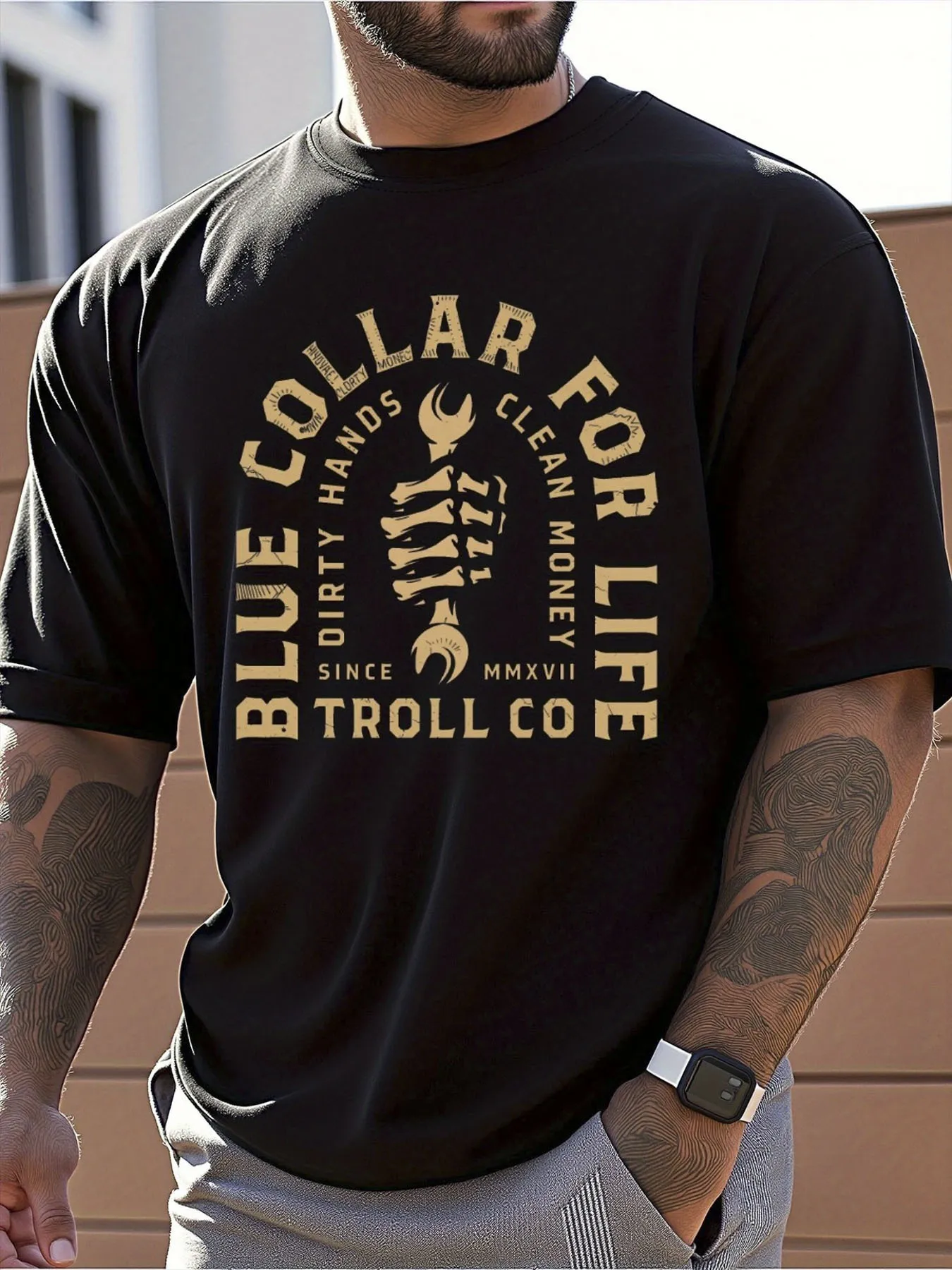 Blue Collar for Life. Retro Wrench Technician and Mechanic T-Shirt 100% Cotton O-Neck Short Sleeve Summer Casual Mens T-shirt