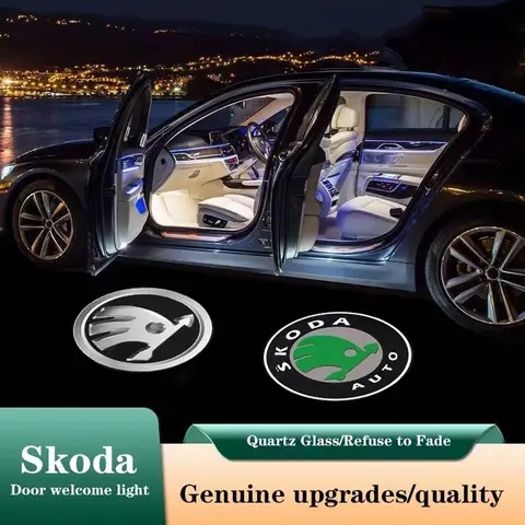 2Pcs 자동차 문 LED HD 환영 의례 그림자 프로젝터 램프 로고 빛 Skoda Octavia Rapid Kodiaq Karoq Superb Fabia Kamiq