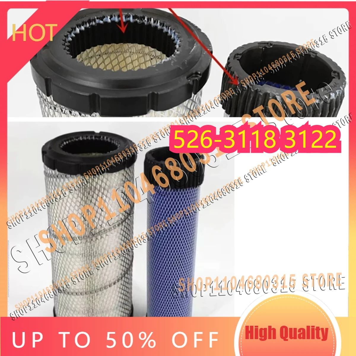 

High Quality Air Filter 526-3118 3122 for 307.5 308.5 Air-Filter Grid Dust Air Filter Excavator Parts