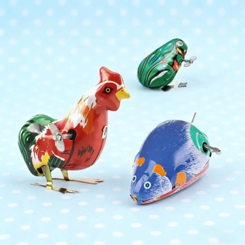 

Ностальгические заводные игрушки из жести: лягушка, петух, мышка — подарок-игрушка в стиле ретро 80-х и 90-х годов, воспоминания о детстве