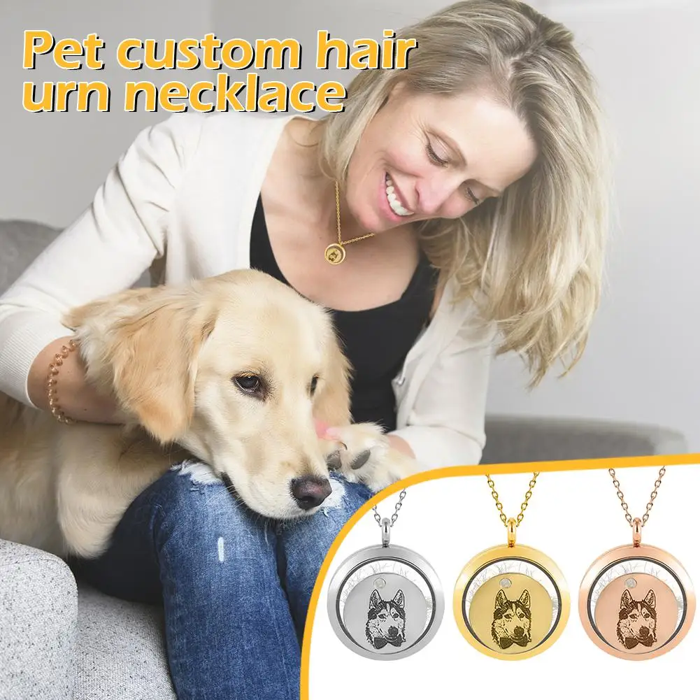 Colar de pingente personalizado para cachorro e gato, Pet Memorial Gift com foto, Cremação redonda personalizada