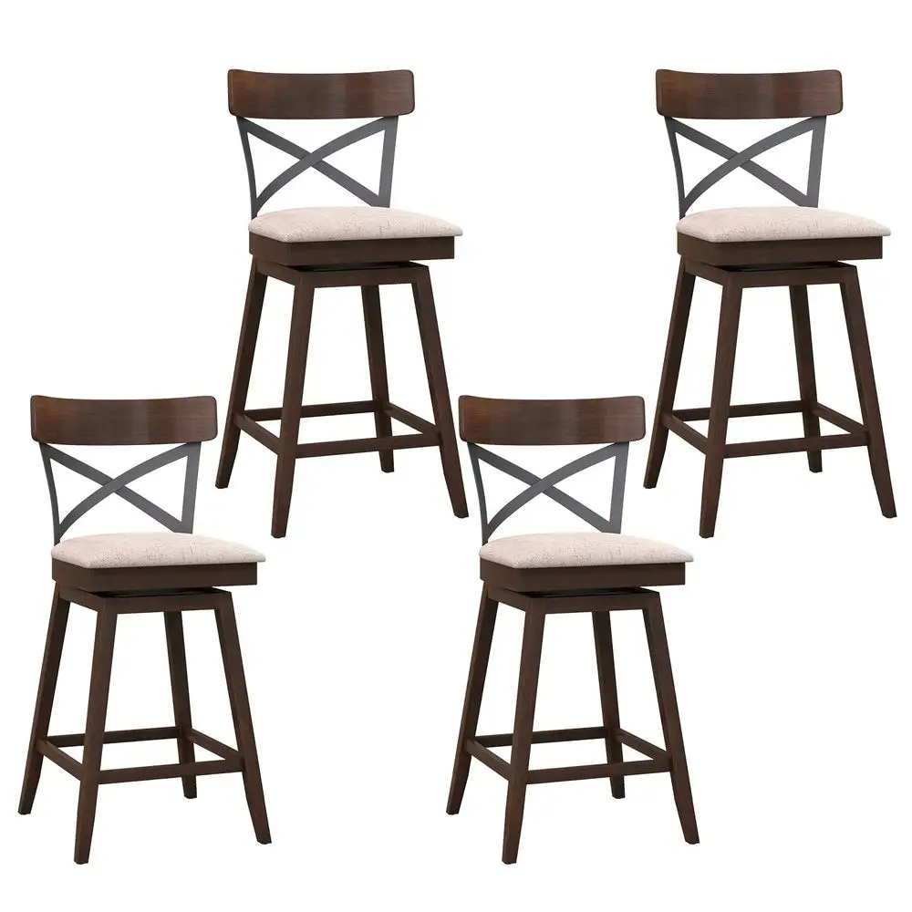 

Bar Stool Set of 4, 25 Inch Swivel Ergonomic Counter Height Chairs with Cushioned Seat, Open X Back amp Footrest, 4 PCS Wooden