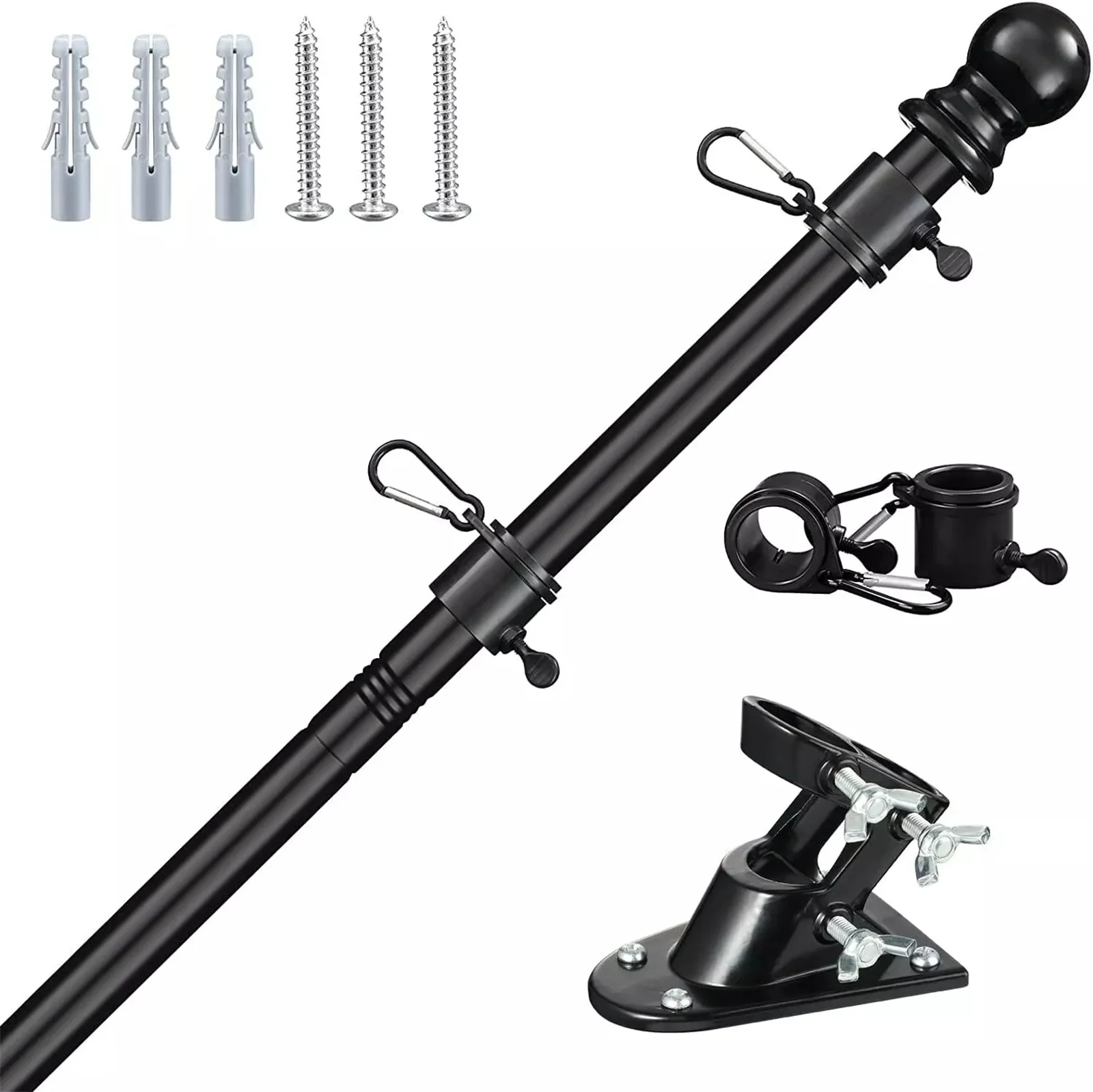 6FT Flag Pole Kit Heavy Duty Bracket Metal Pole With 2 Rotating Rings