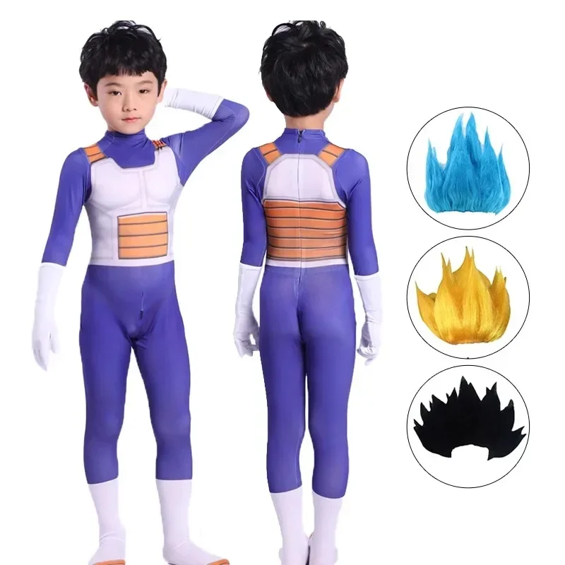 Disfraz de cosplay de Vegeta-Boy, disfraz de cosplay de Gokuson, pelucas de héroes, traje de sonrisa profunda, disfraz de f
