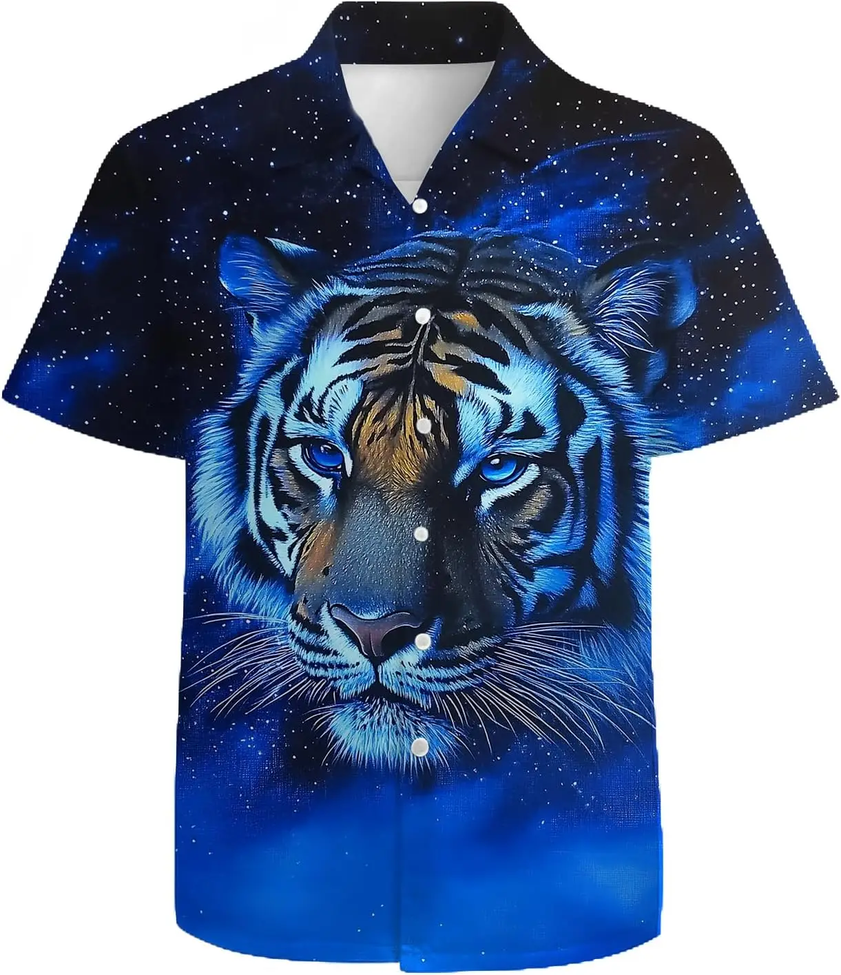 Hawaiian Men's Casual Fashion Short Sleeved Shirt, Cat Wolf Tiger Dragonfly Animal Beach Vacation Travel Shirt
