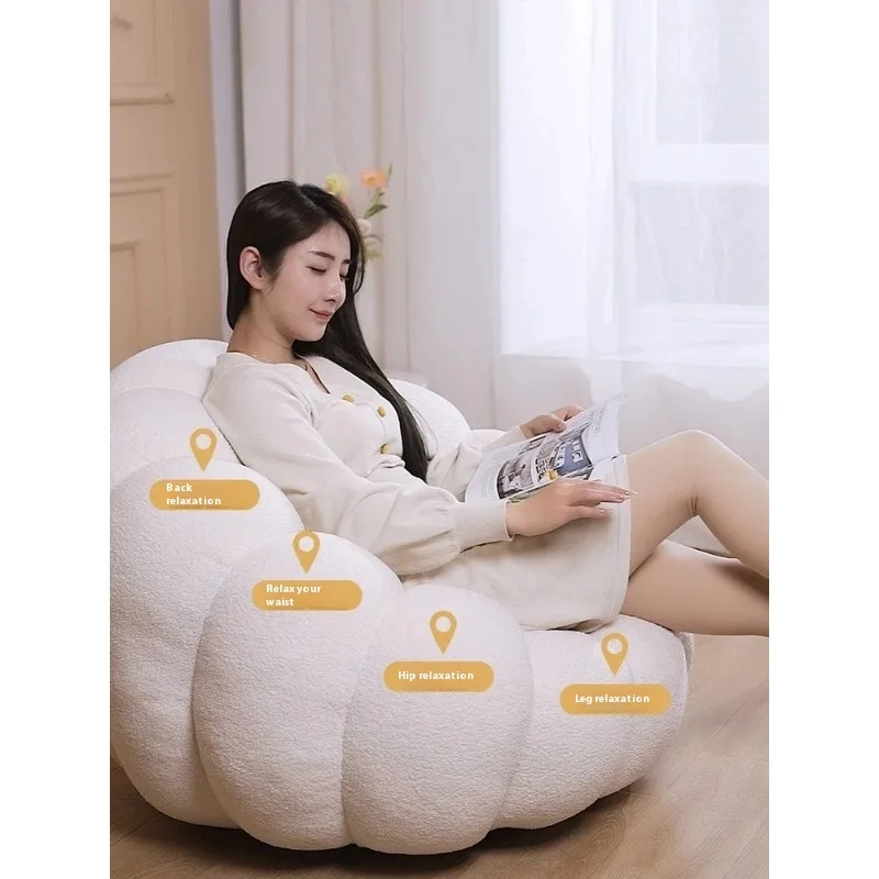 360 Degree Swivel Cream Lazy Sofa Chair Pumpkin Lounge Chair Sherpa Fabric Single Sofa Recliner Cozy Living Room Furniture