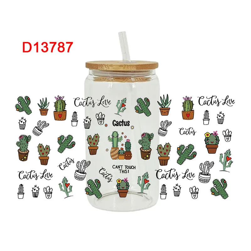 Naklejki 3D UV DTF Transfers 16oz Cup Wraps Plants Cactus Printed For DIY Glass Ceramic Metal Leather Etc. D13396