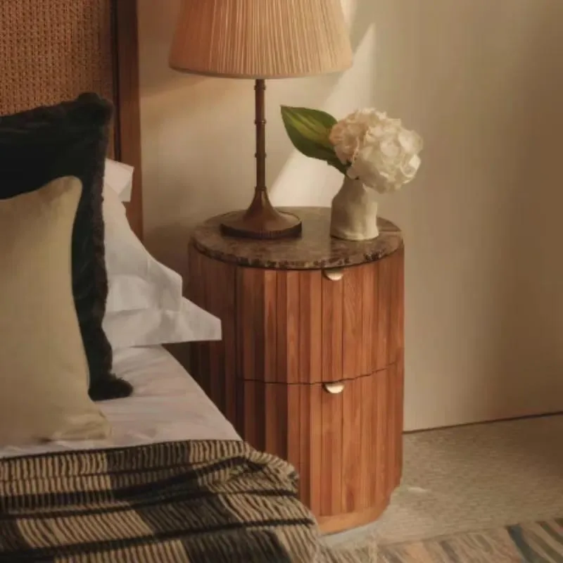 Modern minimalist, slightly luxurious Scandinavian-style solid wood bedside tables for apartment bedrooms