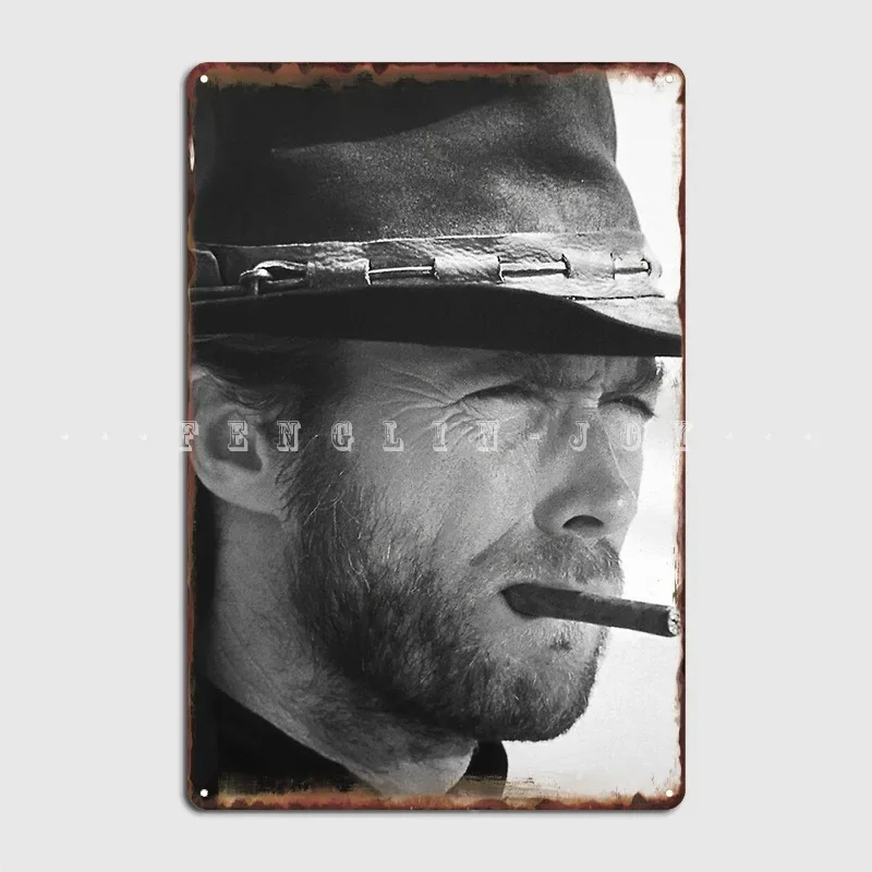 Clint Eastwood Cigar Black And White Photography Metal Sign Personalized Club Bar Wall Decor Pub Tin Sign Poster