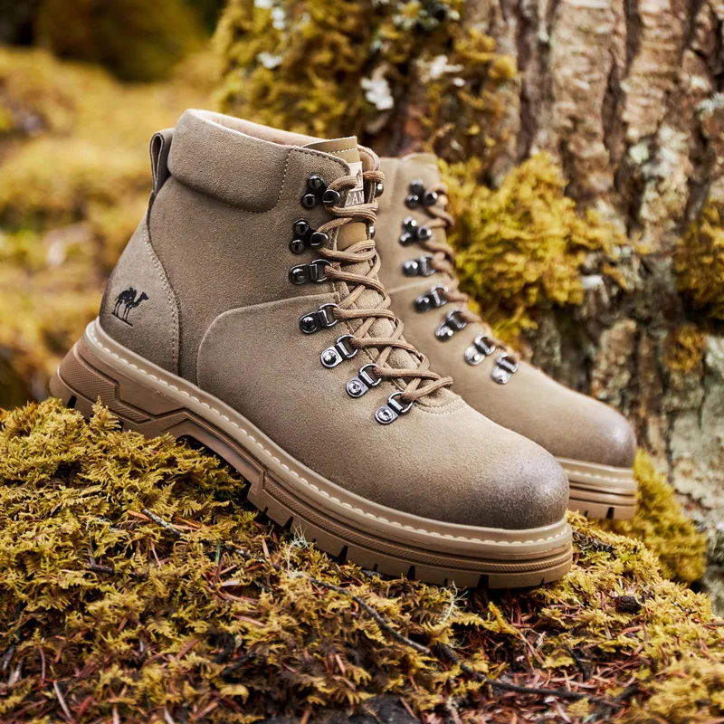 GOLDEN CAMEL Outdoor Men's Boots Retro Suede Off-road High-top Work Boots Snow Warm Plush Casual Shoes for Men Autumn Winter New