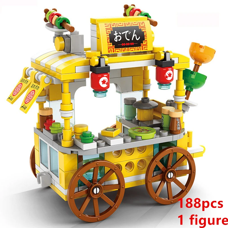 DIY Architecture Ice Cream Car Store Street View Food Building Blocks Kit Girls Bricks Classic Movie Model Kid Toys For Children