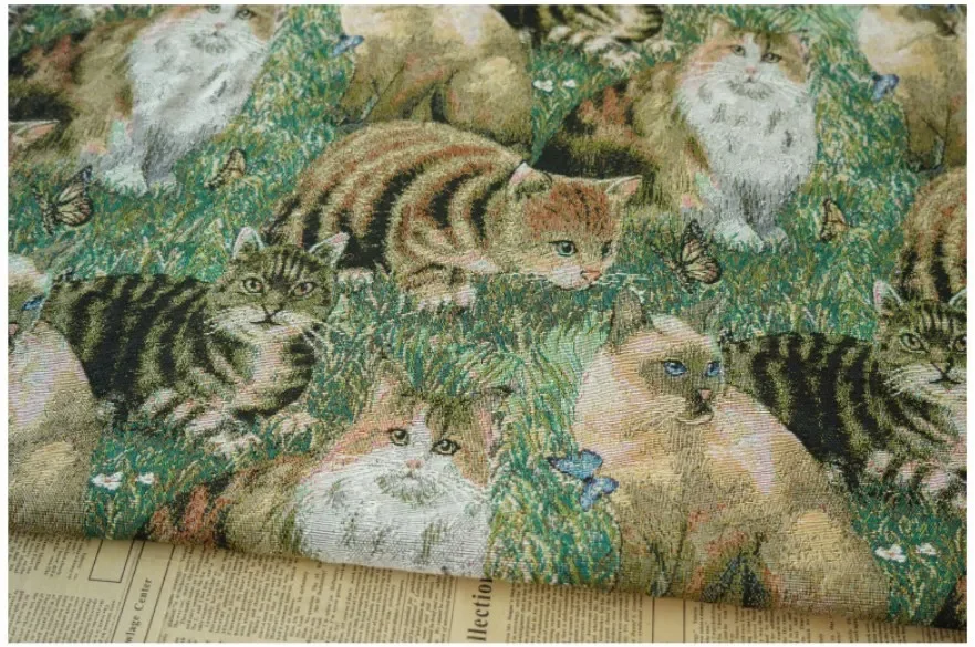 Tessuto jacquard tinto in filato di gatto erba da 1 metro. Tappeto per bagagli da donna in stile simpatico cartone animato che realizza tessuti spessi