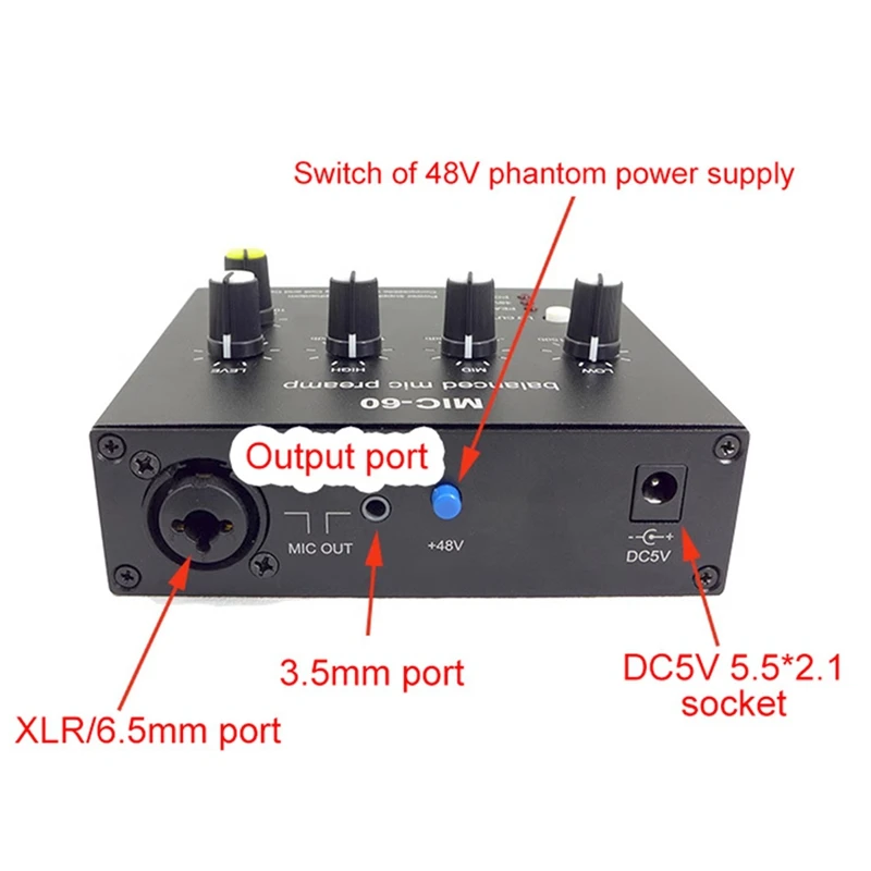 MIC-60 3-Band Equalizer Balanced Mic Preamp Microphone Preamplifier With DC Cable And Cable