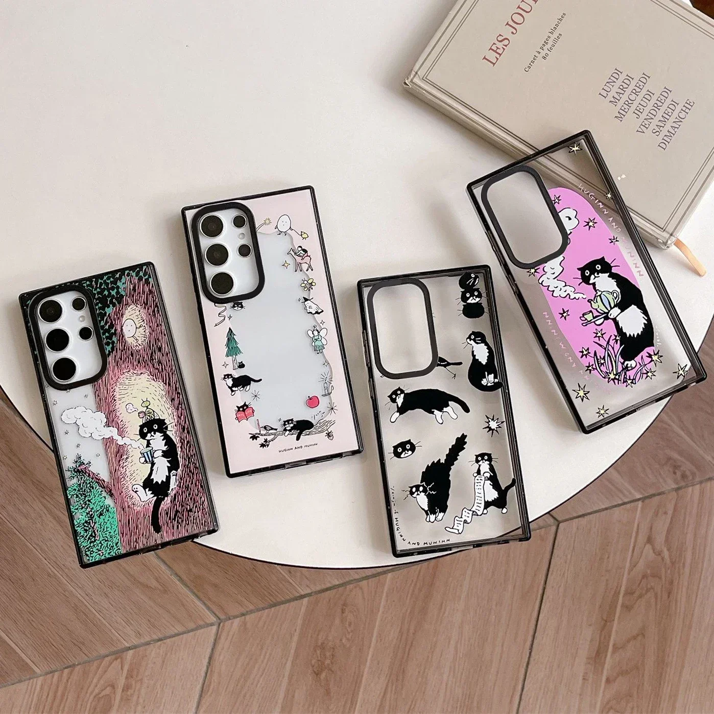 Cute Black Cat Acrylic Black Border Case for Samsung Galaxy S22 S23 S24 Ultra S22+ S23+ S24 Plus Cover Protective Case