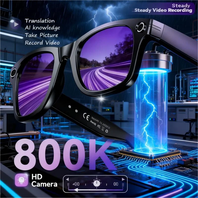 

Умные очки AI GPT 8K HD камера Bluetooth вызов 260 мАч аккумулятор голосовой помощник передачи данных определение объектов умные очки