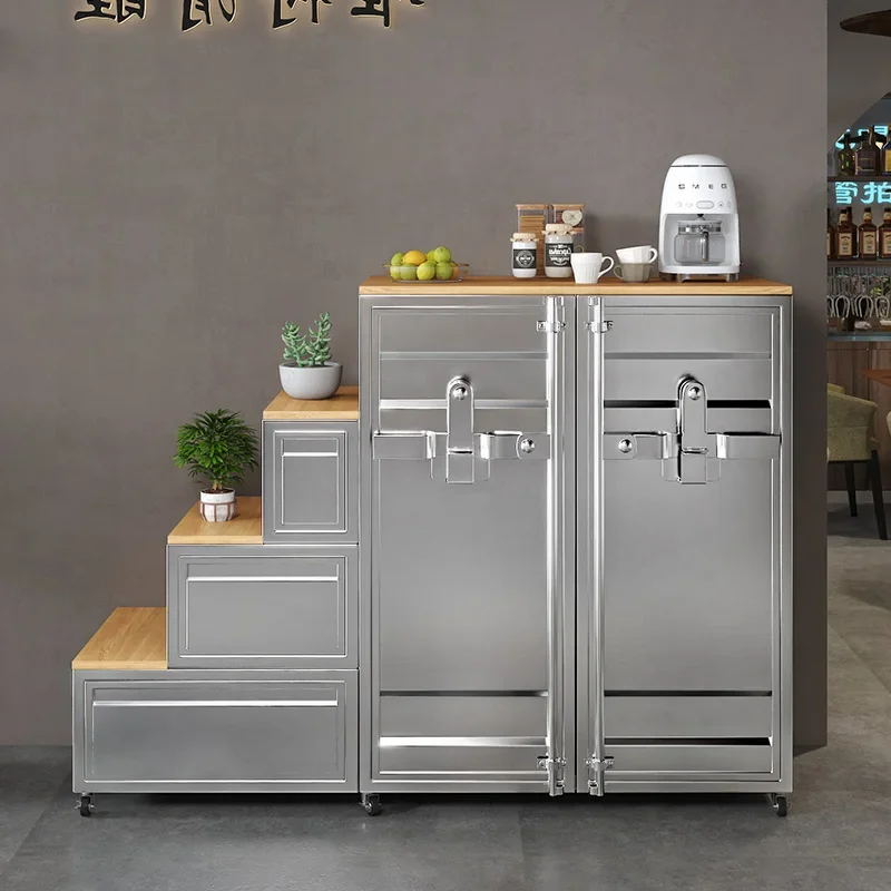 

Nordic light luxury household ladder cabinet storage rack multi-functional stairwell movable drawer with wheels