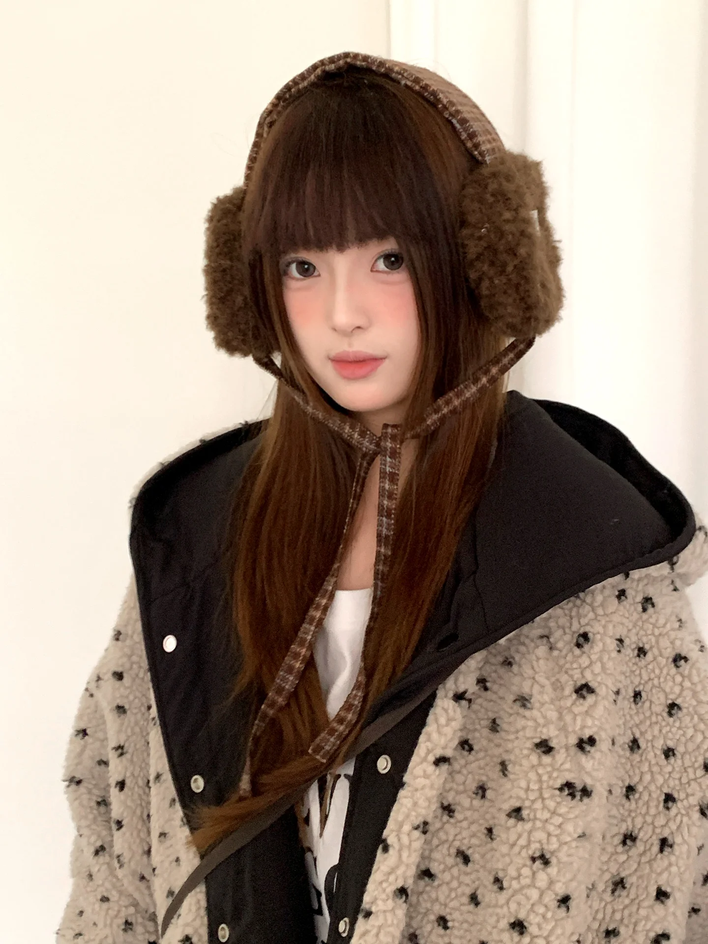 الرجعية منقوشة غطاء للأذنين للنساء نمط الشتاء الجديد للخارجية حماية الباردة سميكة غطاء للأذنين الدافئة مع الأشرطة ل #3