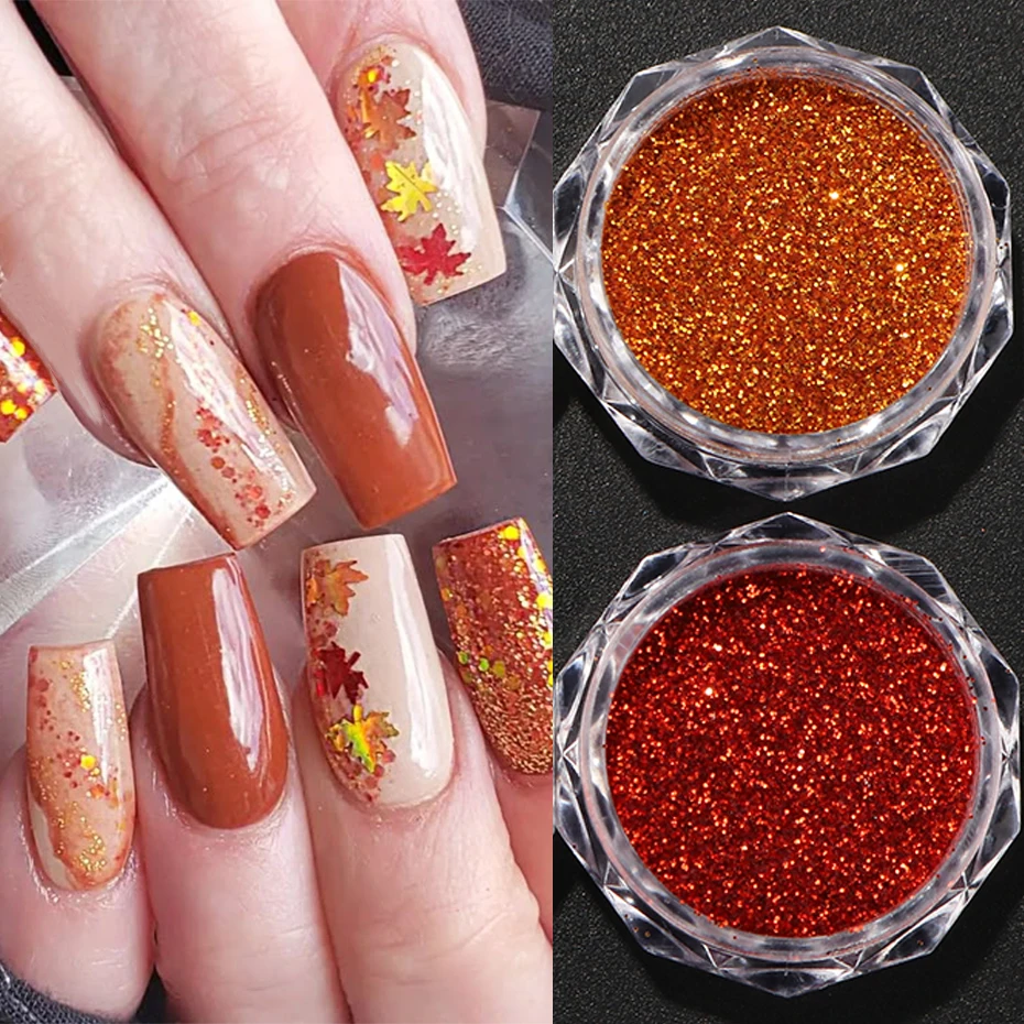 6 Flaschen/Set Ahornblatt-Pailletten, Maillard-Stil, Nagelglitzer, Sechseck-Pulver, Pigmentstaub, Y2K, wunderschöne Herbst-Nagelkunst-Dekoration