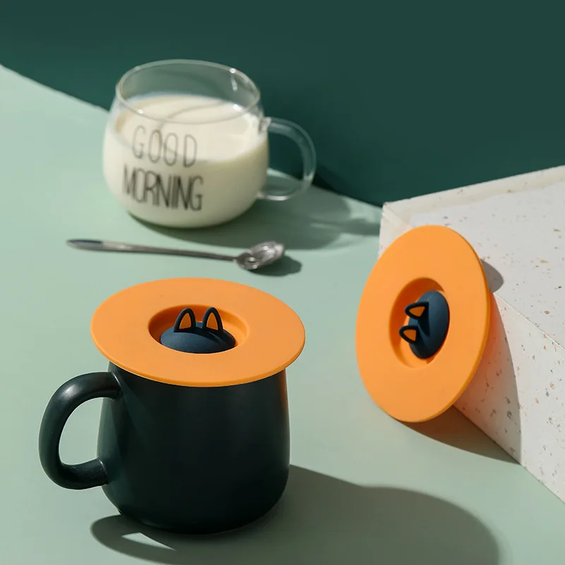 Cat Ear Silicone Cup Lid, Reusable Thermal Insulation Drink Cover for Mugs, Tumblers, Anti-Dust & Spill-Proof Seal