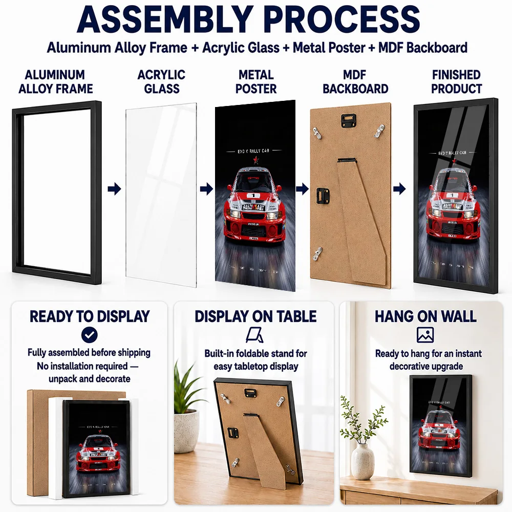 Japanese Evo V Rally Car Metal Poster With Aluminum Alloy Frame Customized Studio Graphic Wall Art For Living Room Or Garage