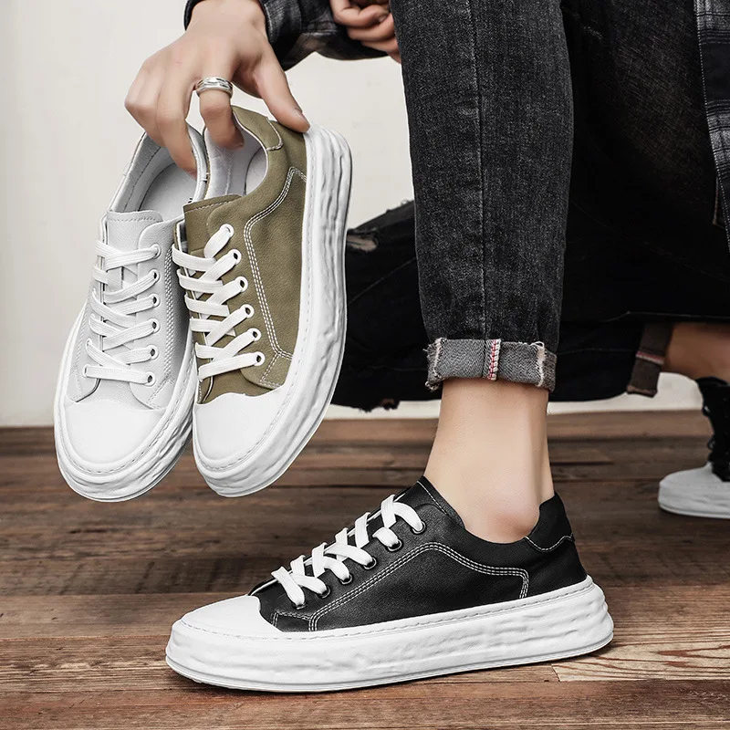 Scarpe da tavola da uomo in vera pelle 2023 autunno nuova tendenza testa tonda pelle bovina casual sport versatile scarpa singola