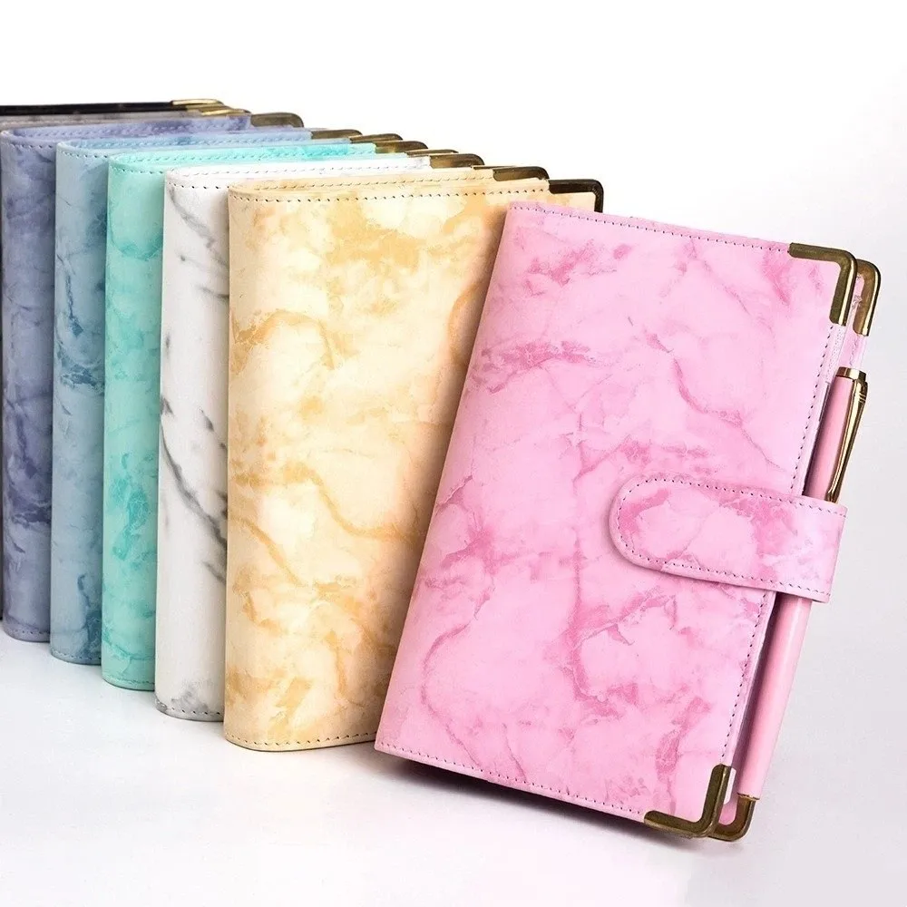 Mini A6 Money Saving Binder Marbling/Leopard Print Cash Envelopes Mini Budget Binder Faux Leather Waterproof