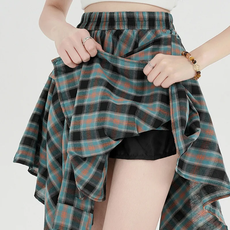 

Plaid Skirt Women's Irregular Straps High Waist A-word Skirt 2026 Summer