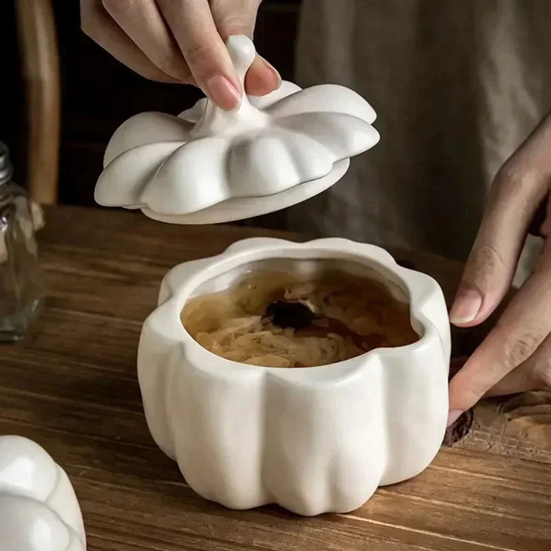 

‌Ceramic Pumpkin Bowl with Lid, Retro Hand-Painted Soup Bowl - Kitchen Dining Decor Gift Set & Anti-Scalding Home Centerpiece‌