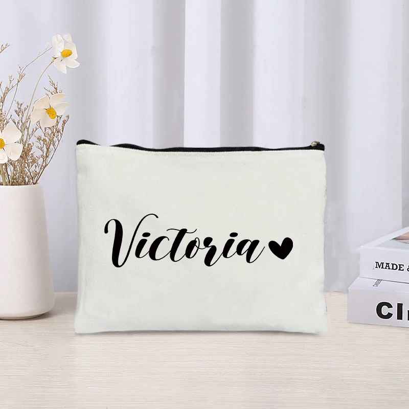 Kunden spezifischer Name mit Herz handtasche für Damen Hochzeits geschenk Schullehrer Clutch Reise kosmetik Veranstalter Leinwand Make-up-Tasche