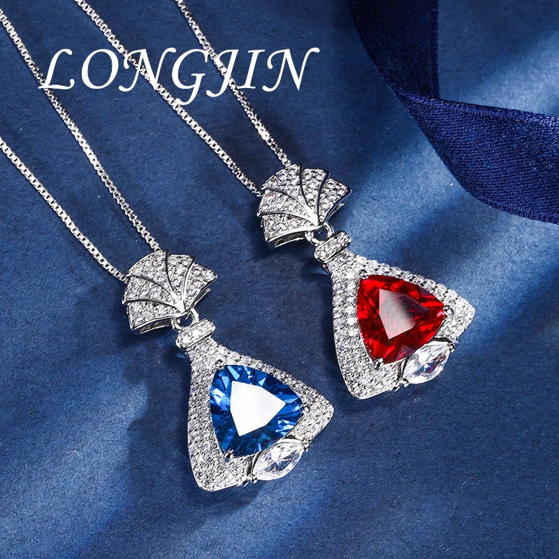 Sterling Silver 12*12mm Red Triangle Crystal Skirt Flower Temperament Pendant Necklace Women's Jewelry Speedy Shipping Solutions